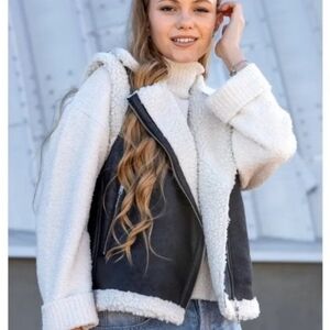 *NWT* Noisy May Hailey Faux Leather & Faux Shearling Moto Vest